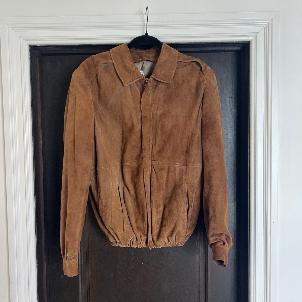 Vintage Suede Brown Leather Bomber Jacket Medium